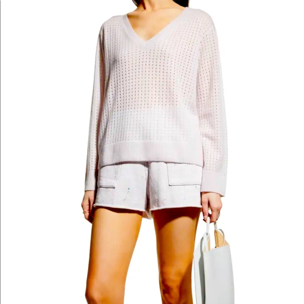 NWT ATM Anthony Thomas Melillo Cashmere Mesh Deep V-Neck Sweater Size M $375